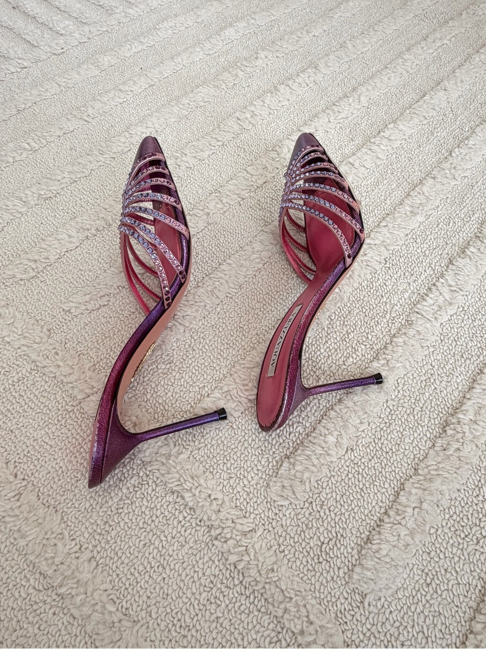Aquazzura Pink/Purple Ombre Crystal-Strap Pointed Mule Heels / size 39.5 - Picture 7 of 7